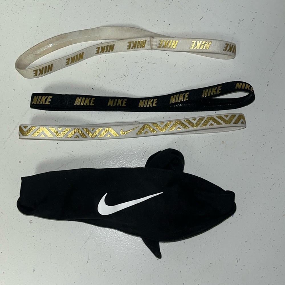 Nike Set of 4 Headbands colors Black White Gold Accents